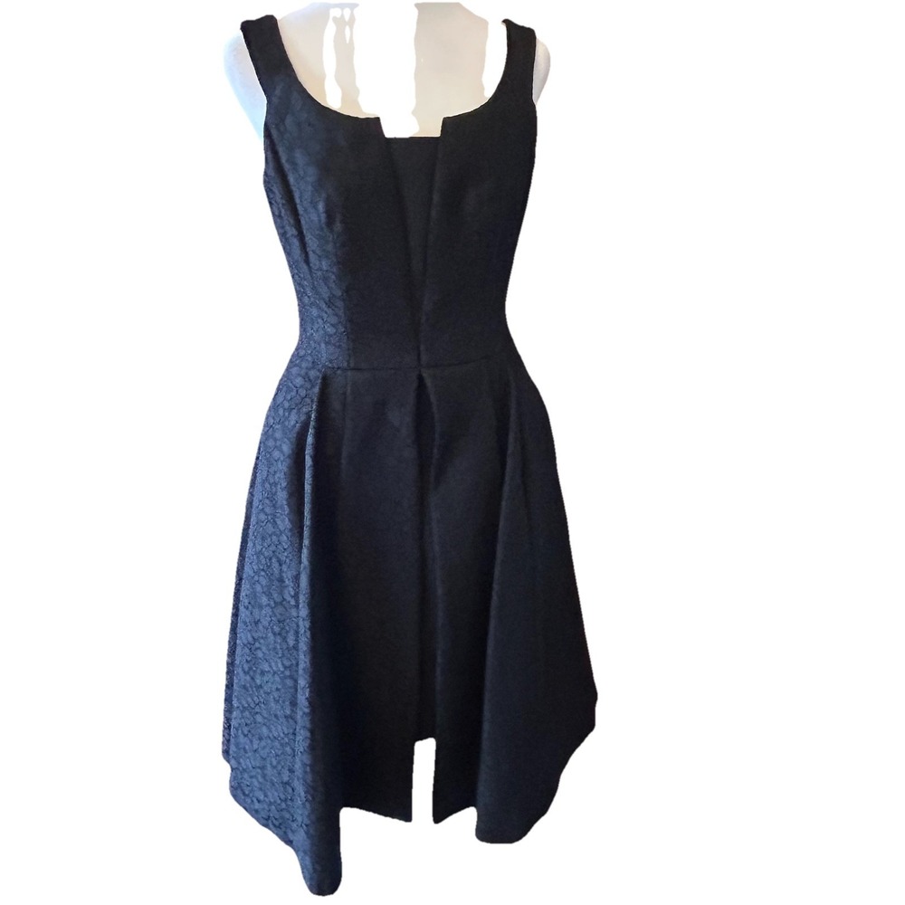 White House Black Market Black Textured Asymmetrical Fit-and-Flare Dress